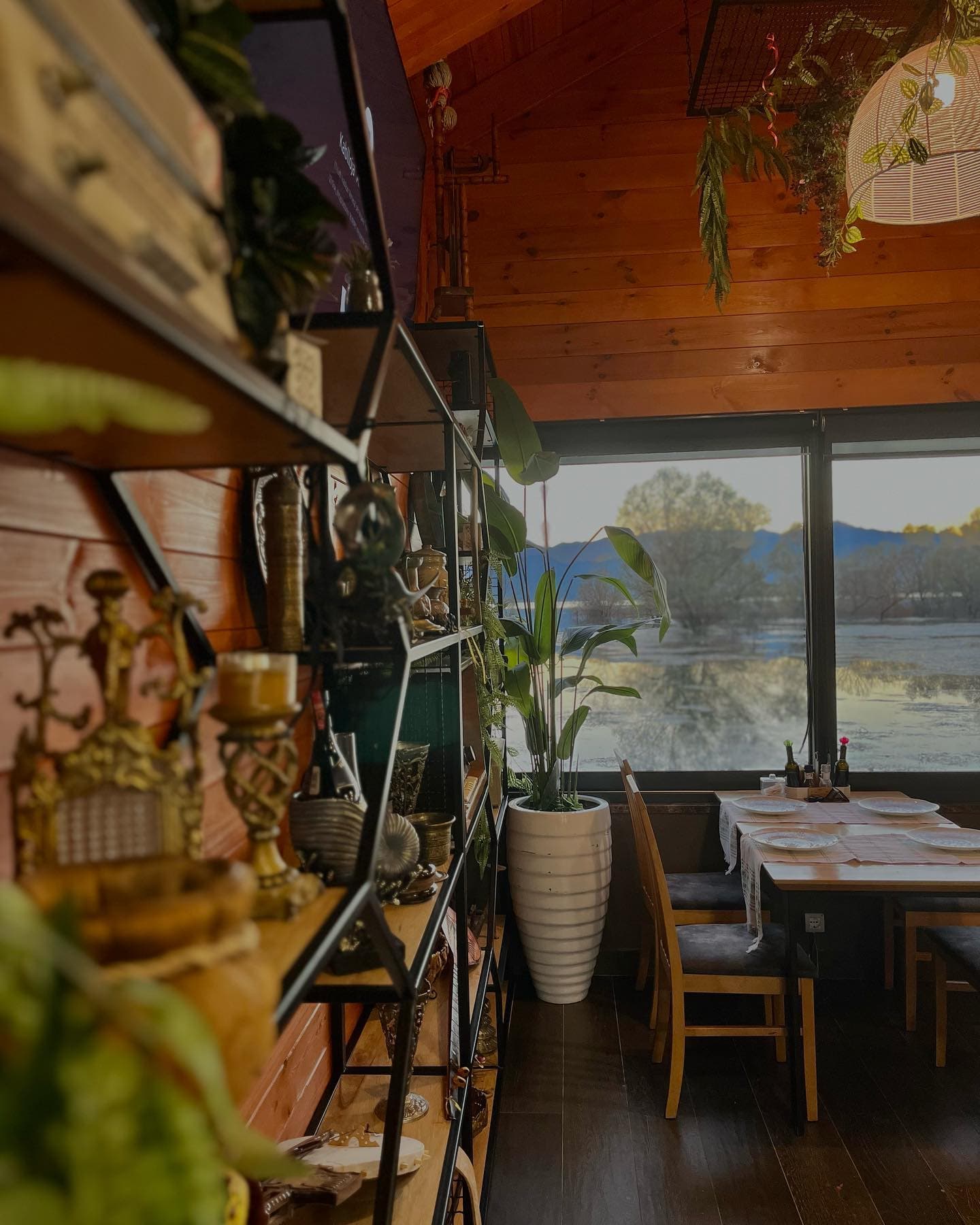 Ambiente i restorantit me pamje liqeni